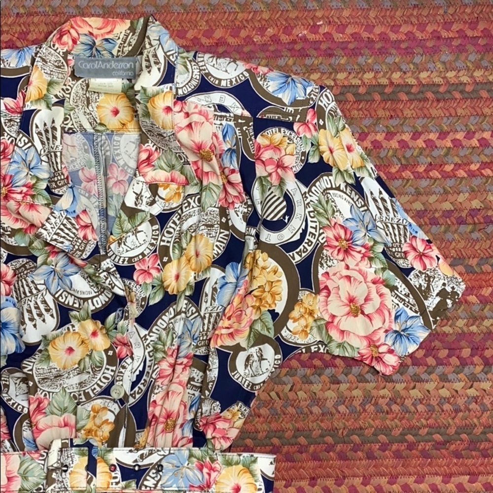 VINTAGE HAWAIIAN PASSPORT STAMP MAXI SHIRT DRESS
